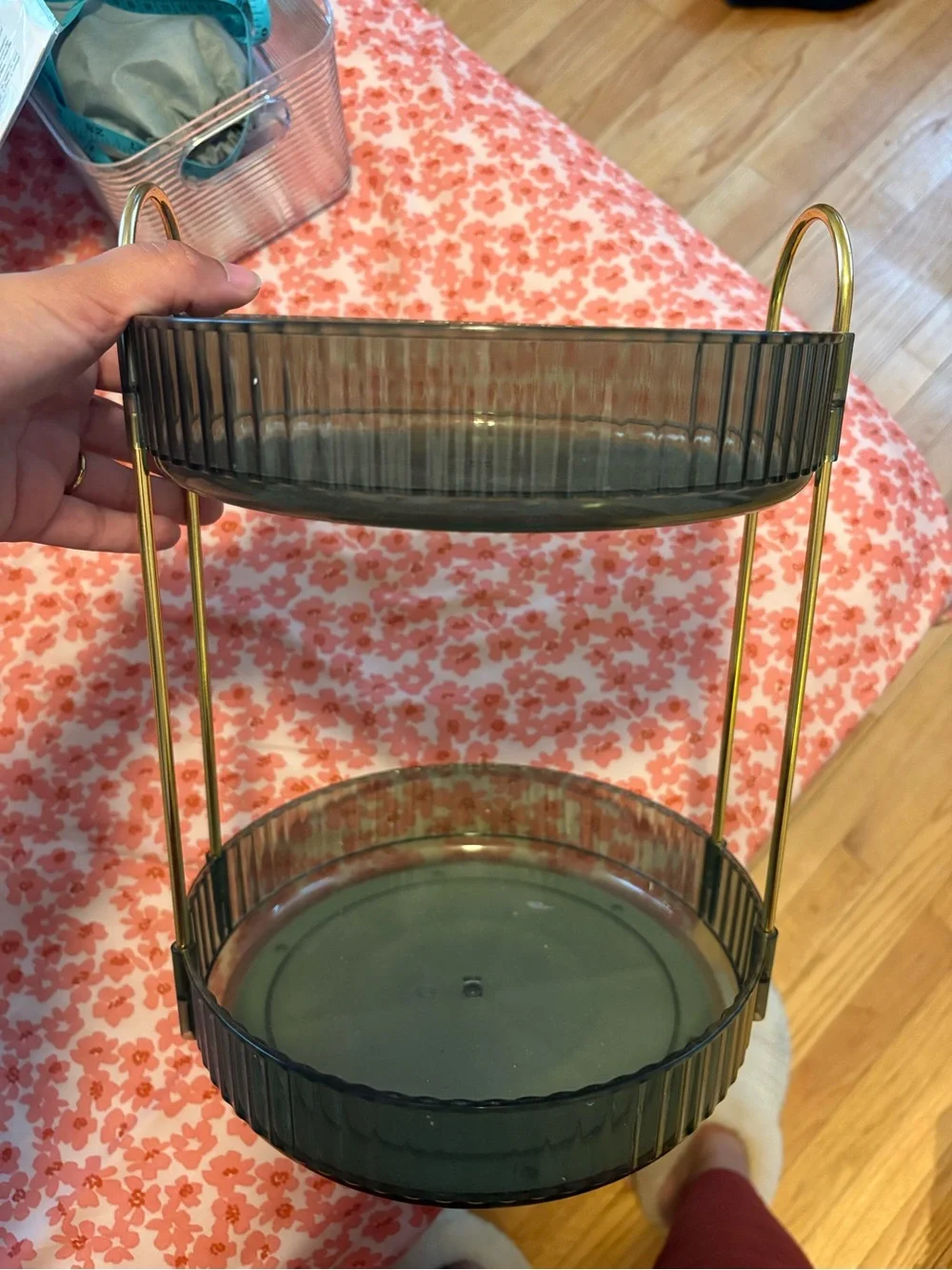 Two-Tier plastic green & Gold Metal Stand